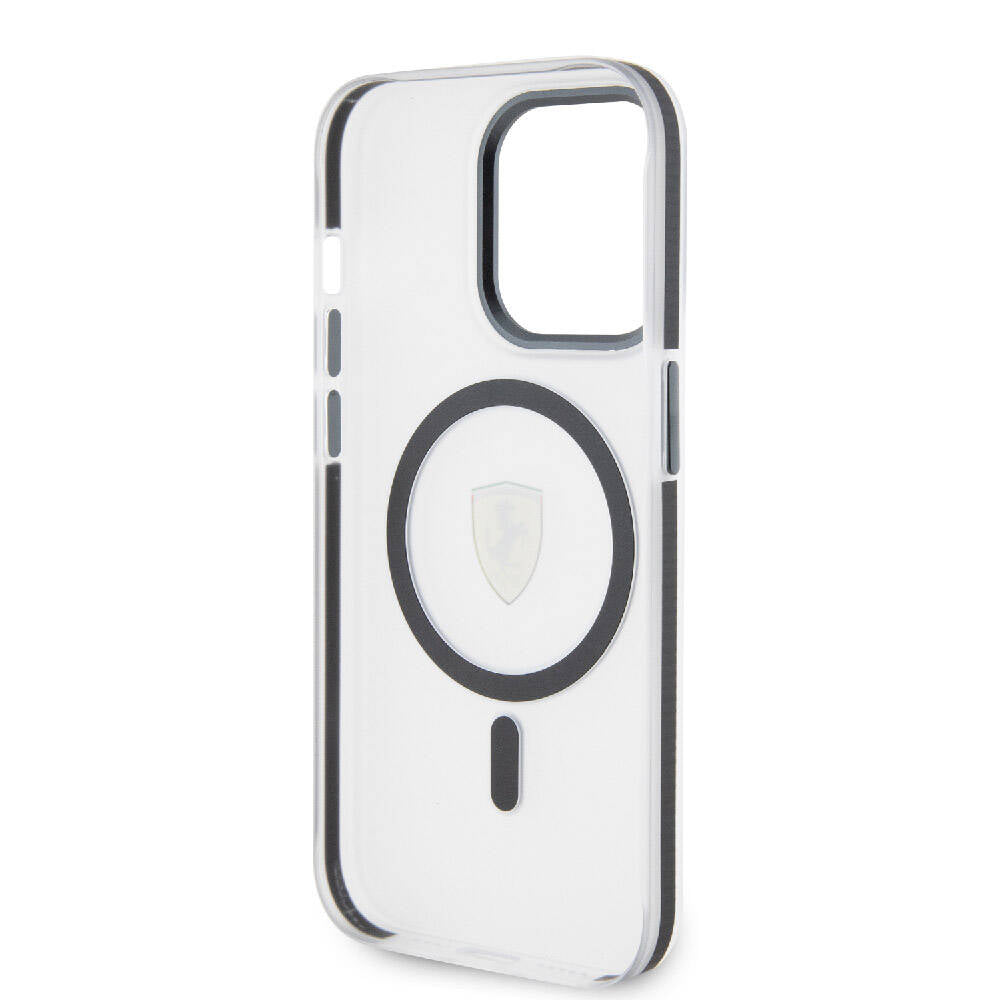 iPhone 15 Pro Kılıf Ferrari Orjinal Lisanslı Magsafe Şarj Özellikli Kontrast Bumper SF Ring Kılıf Siyah