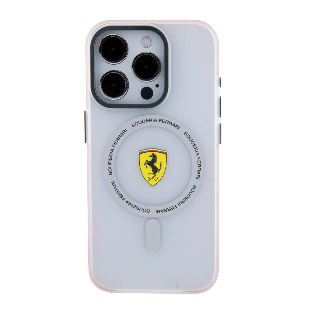 iPhone 15 Pro Kılıf Ferrari Orjinal Lisanslı Magsafe Şarj Özellikli Kontrast Bumper SF Ring Kılıf Siyah