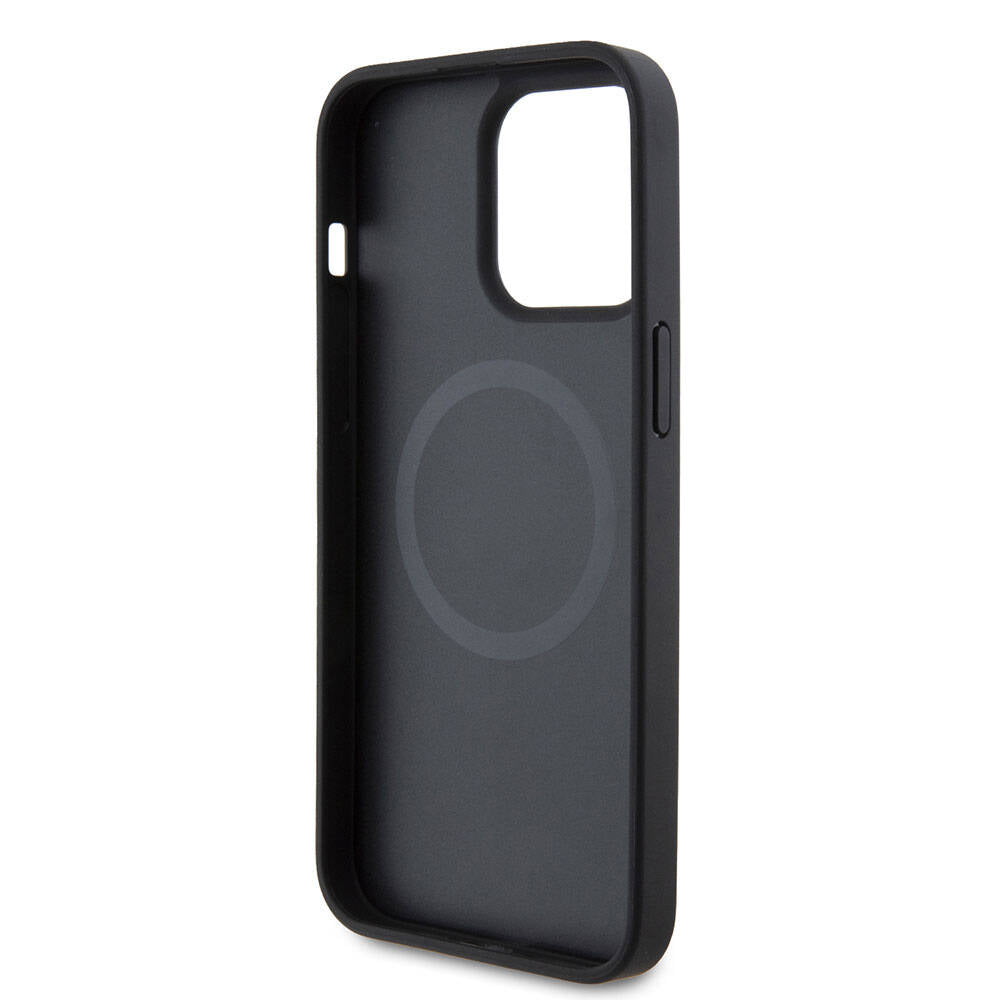 iPhone 15 Pro Kılıf Ferrari Orjinal Lisanslı Magsafe Şarj Özellikli Metal Logolu PU Karbon Kılıf Siyah