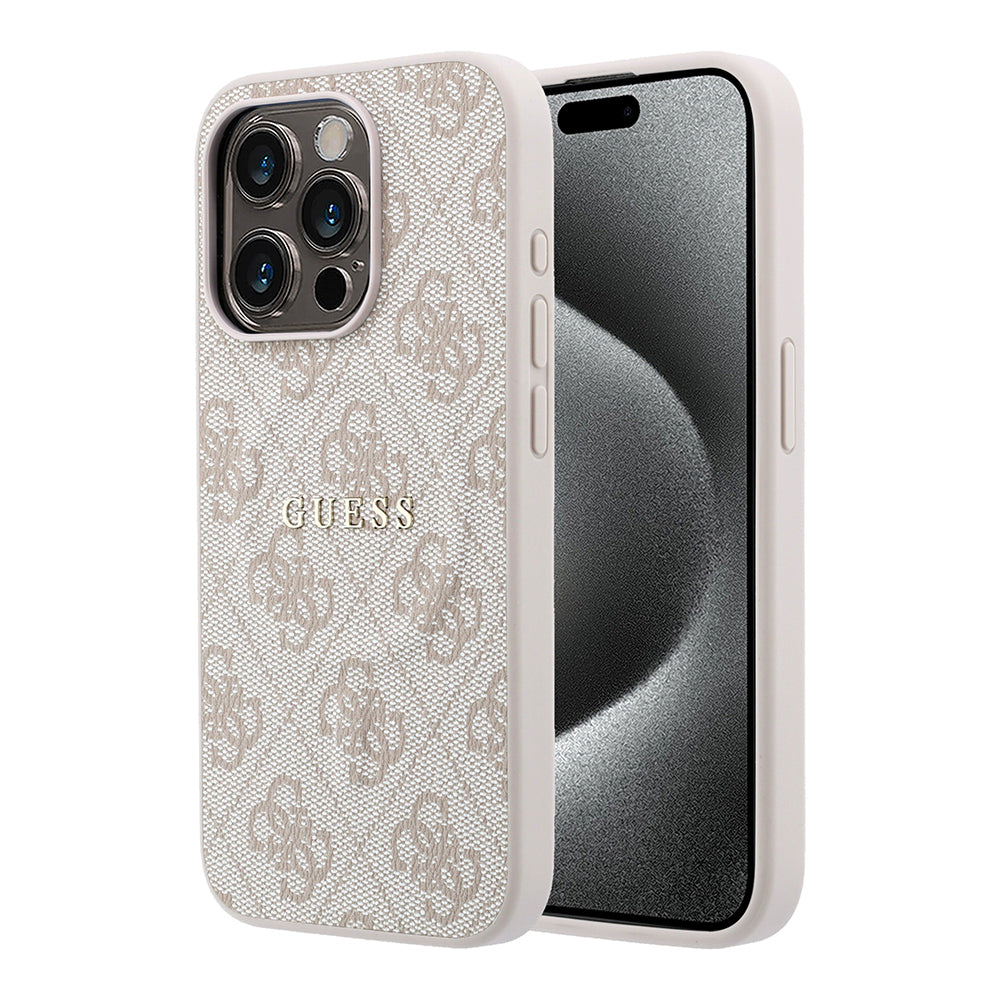 Apple iPhone 15 Pro Kılıf Guess Orjinal Lisanslı M-safe Kabartmalı 4G Desenli Yazı Logolu Kapak