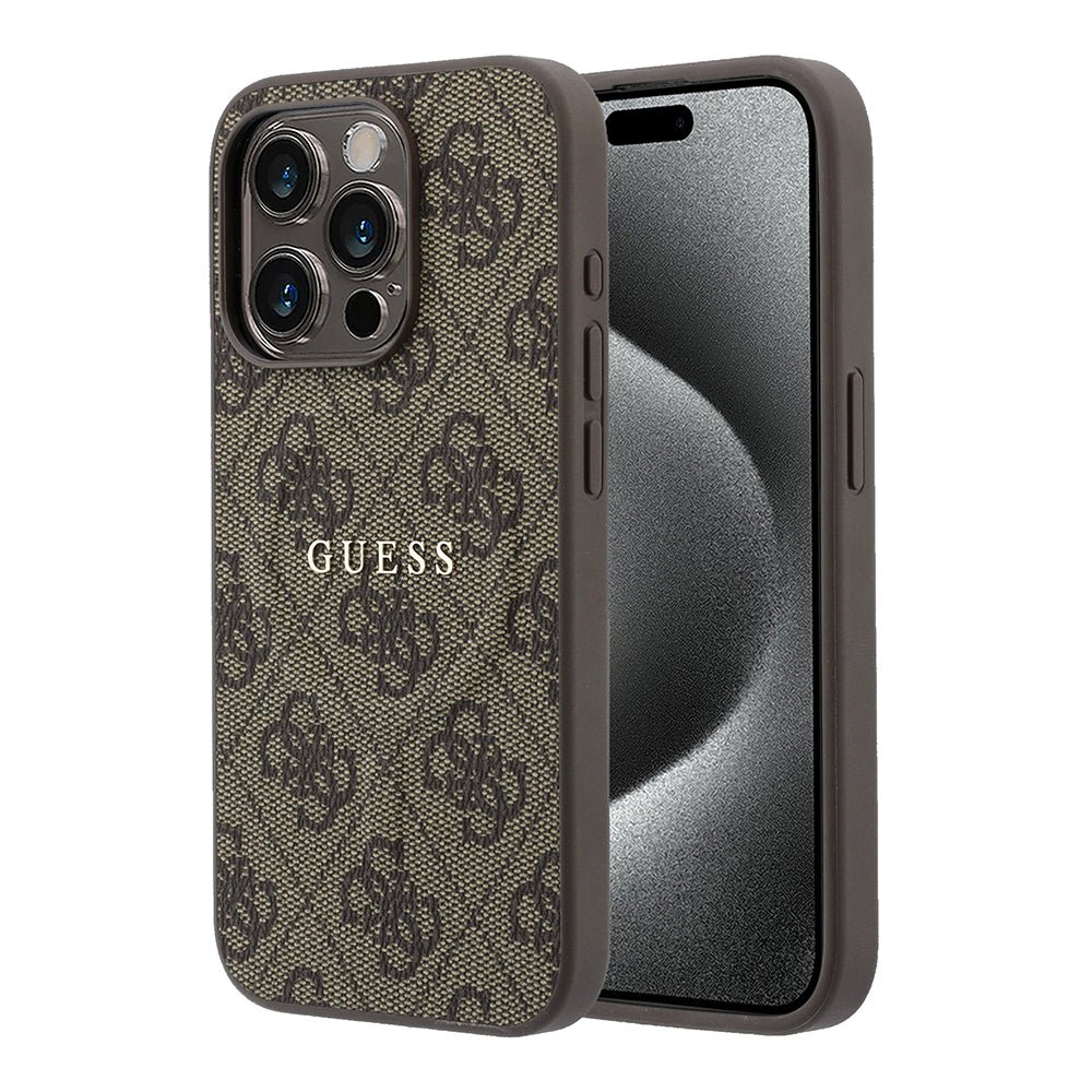 Apple iPhone 15 Pro Kılıf Guess Orjinal Lisanslı M-safe Kabartmalı 4G Desenli Yazı Logolu Kapak