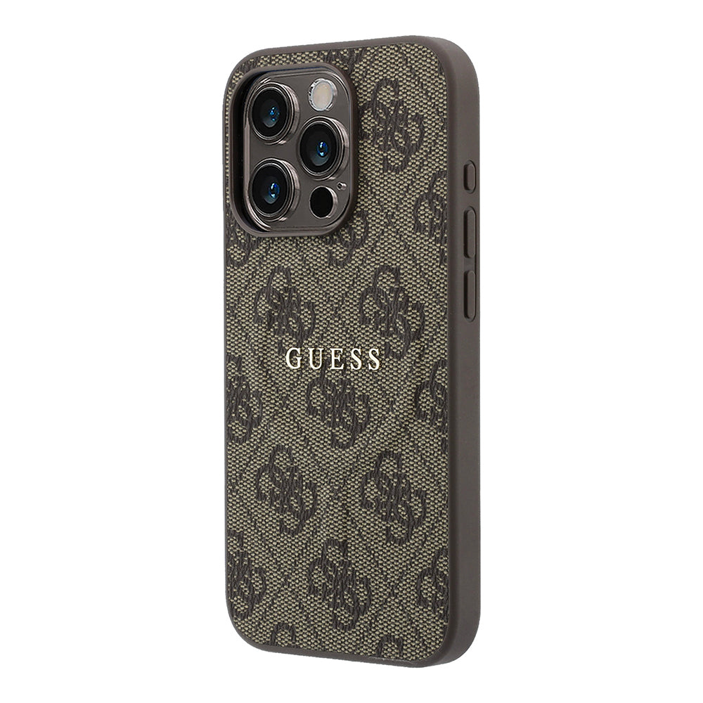 Apple iPhone 15 Pro Kılıf Guess Orjinal Lisanslı M-safe Kabartmalı 4G Desenli Yazı Logolu Kapak