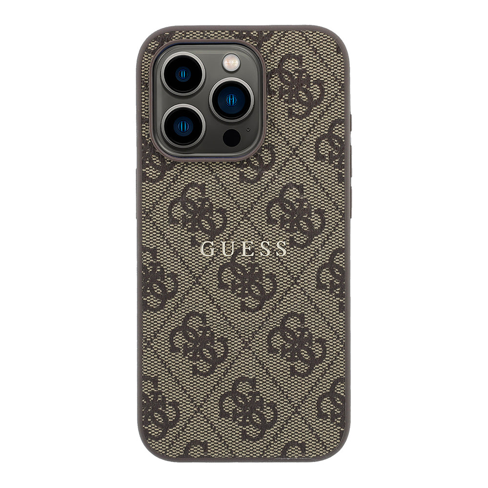 Apple iPhone 15 Pro Kılıf Guess Orjinal Lisanslı M-safe Kabartmalı 4G Desenli Yazı Logolu Kapak