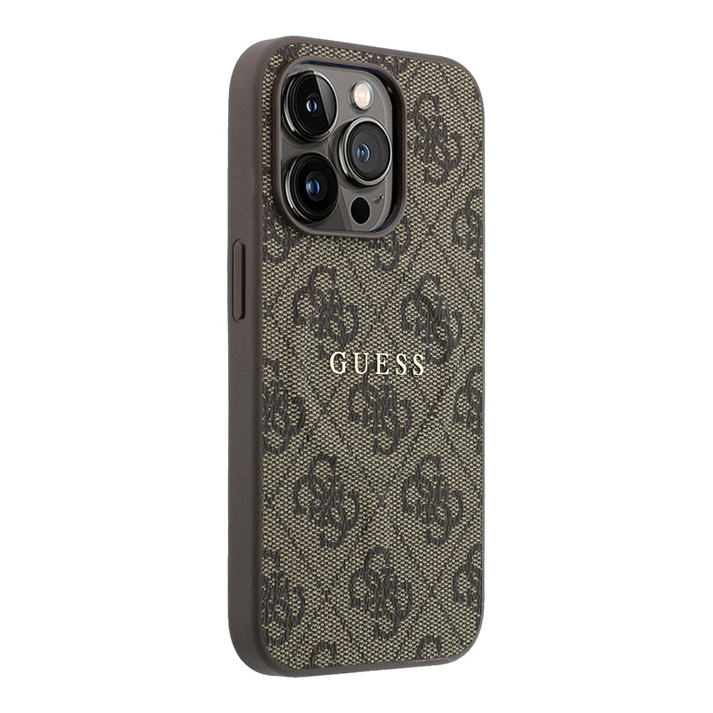 Apple iPhone 15 Pro Kılıf Guess Orjinal Lisanslı M-safe Kabartmalı 4G Desenli Yazı Logolu Kapak