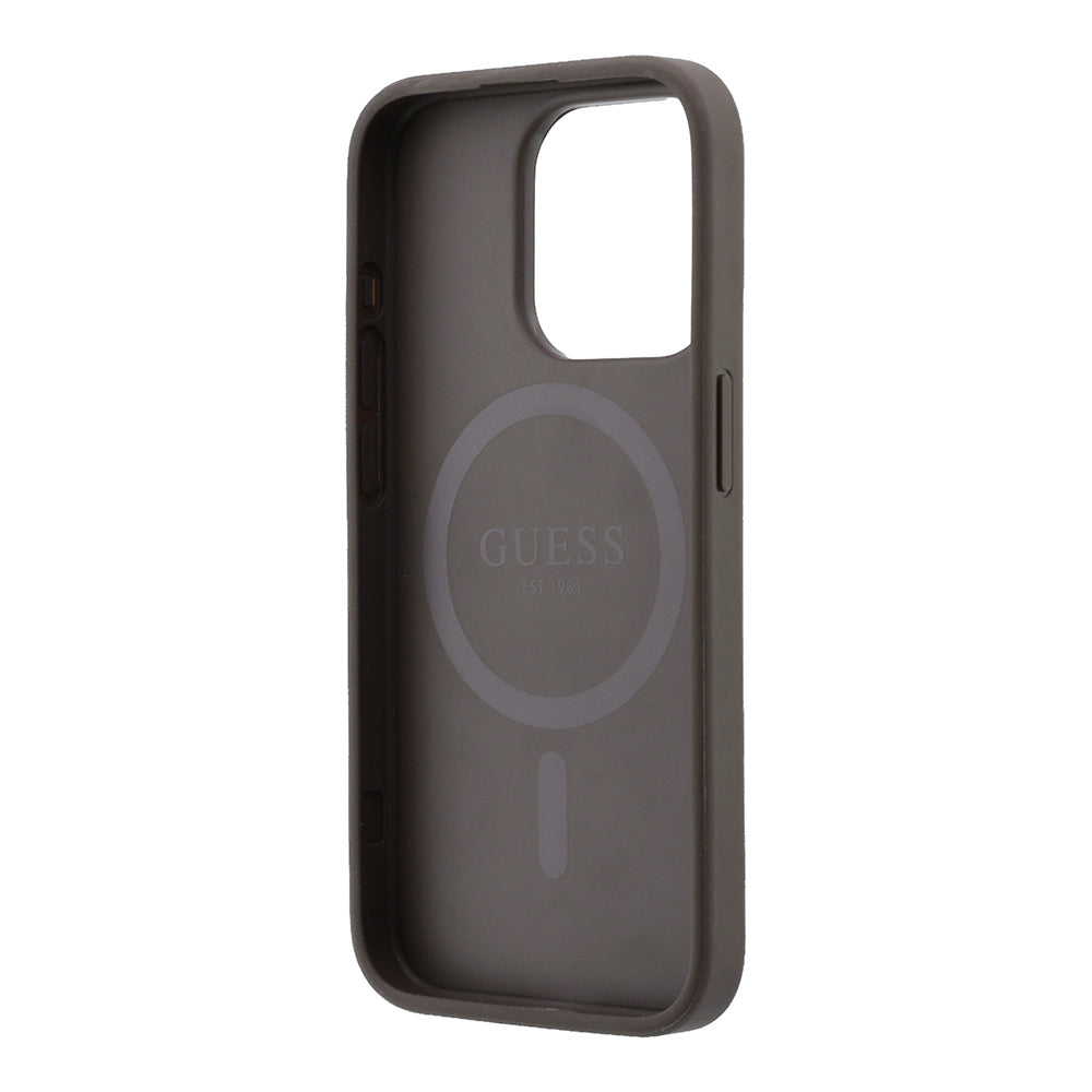 Apple iPhone 15 Pro Kılıf Guess Orjinal Lisanslı M-safe Kabartmalı 4G Desenli Yazı Logolu Kapak