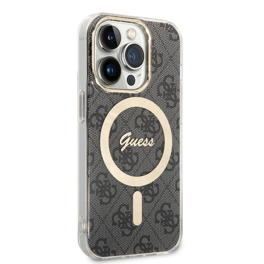 Apple iPhone 15 Pro Kılıf Guess Orjinal Lisanslı M-safe Şarj Özellikli Yazı Logolu 4G Desenli Kapak
