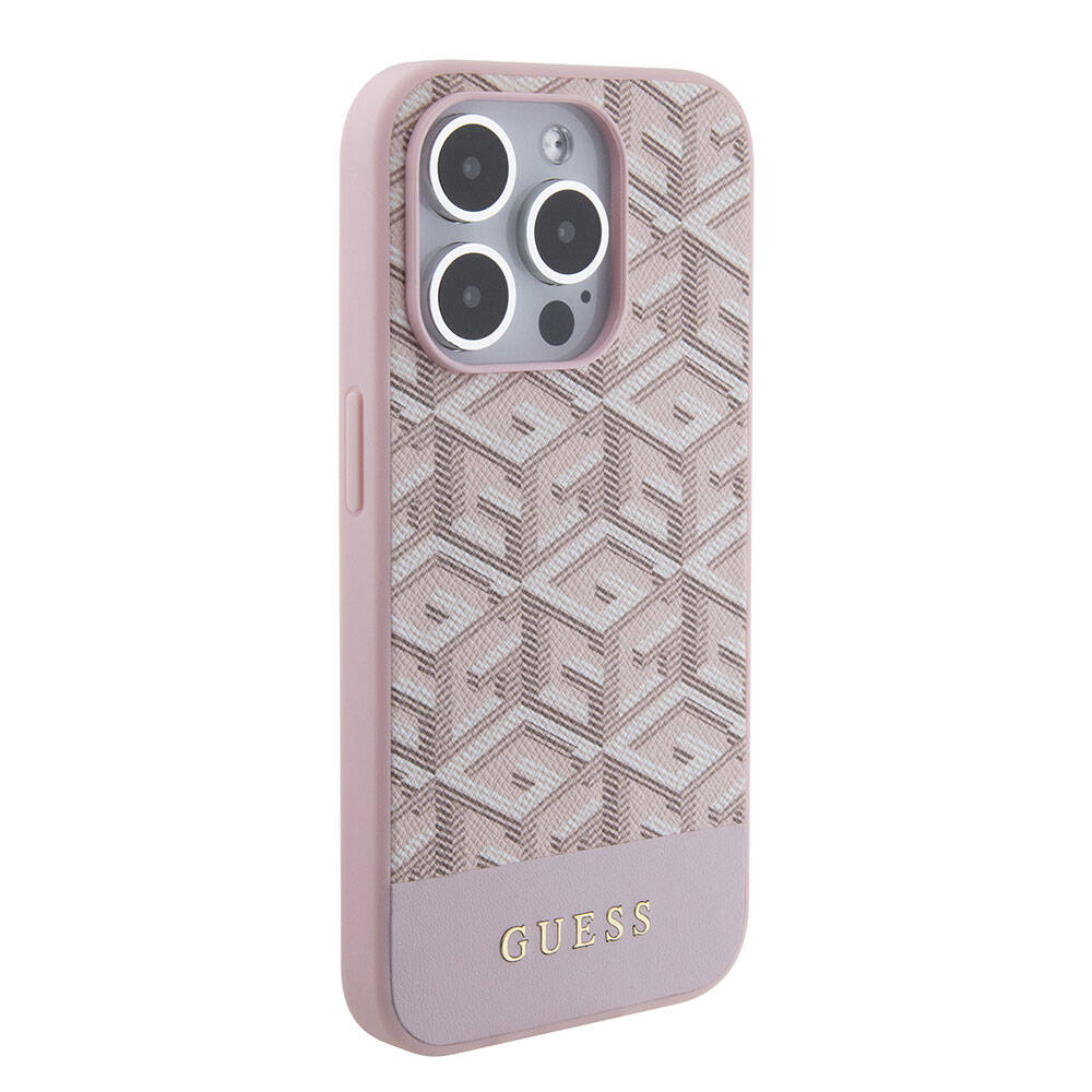 Apple iPhone 15 Pro Kılıf Guess Orjinal Lisanslı M-safe Şarj Özellikli Yazı Logolu GCube Desenli Kapak