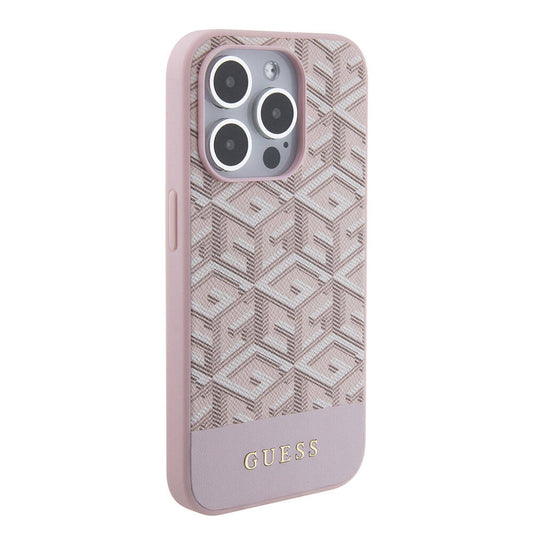 Apple iPhone 15 Pro Kılıf Guess Orjinal Lisanslı M-safe Şarj Özellikli Yazı Logolu GCube Desenli Kapak