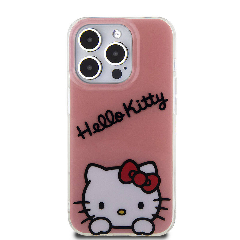 iPhone 15 Pro Kılıf Hello Kitty Orjinal Lisanslı Askılı Yazı ve İkonik Logolu Daydreaming Kılıf Beyaz