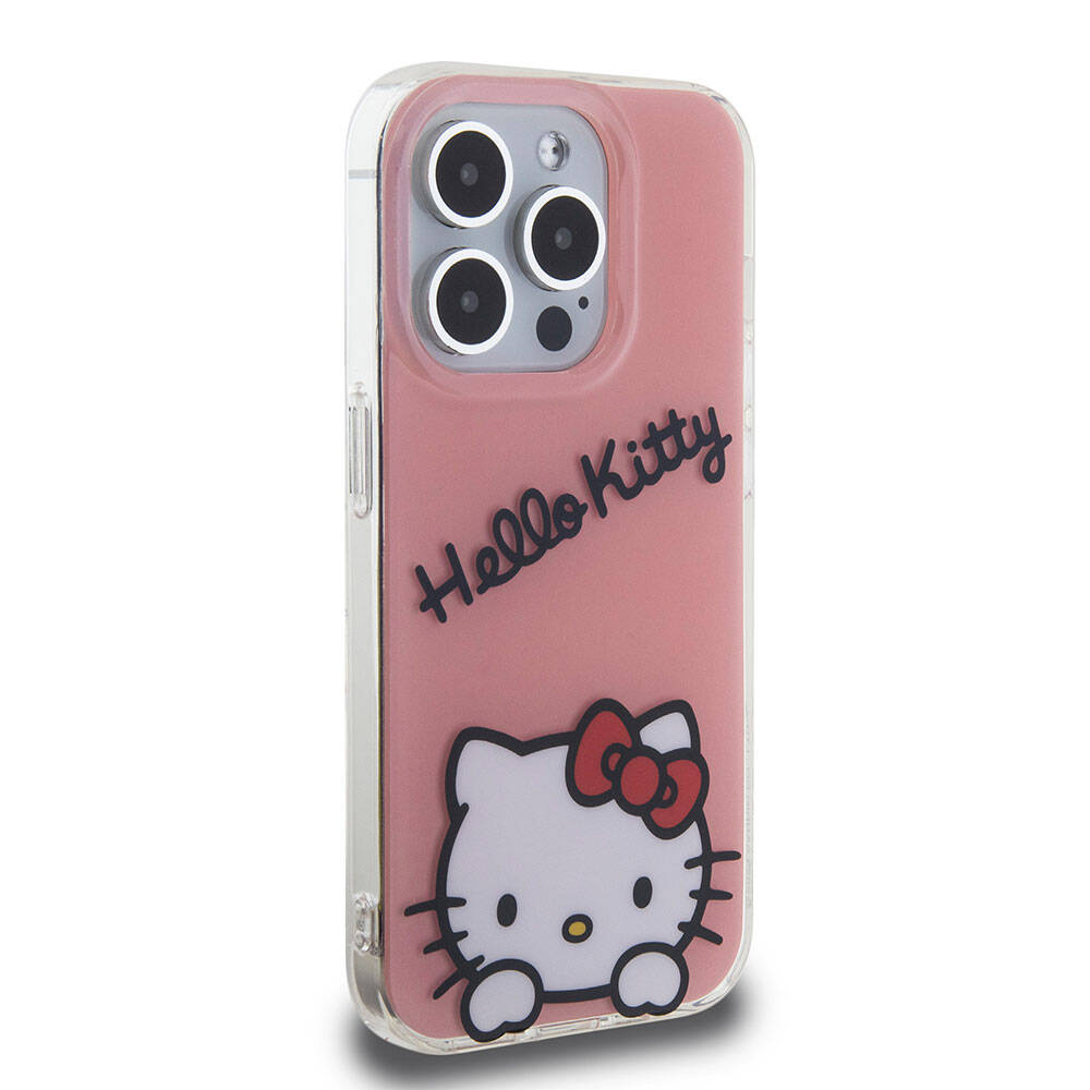 iPhone 15 Pro Kılıf Hello Kitty Orjinal Lisanslı Askılı Yazı ve İkonik Logolu Daydreaming Kılıf Pembe