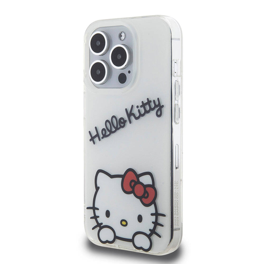 iPhone 15 Pro Kılıf Hello Kitty Orjinal Lisanslı Askılı Yazı ve İkonik Logolu Daydreaming Kılıf Beyaz