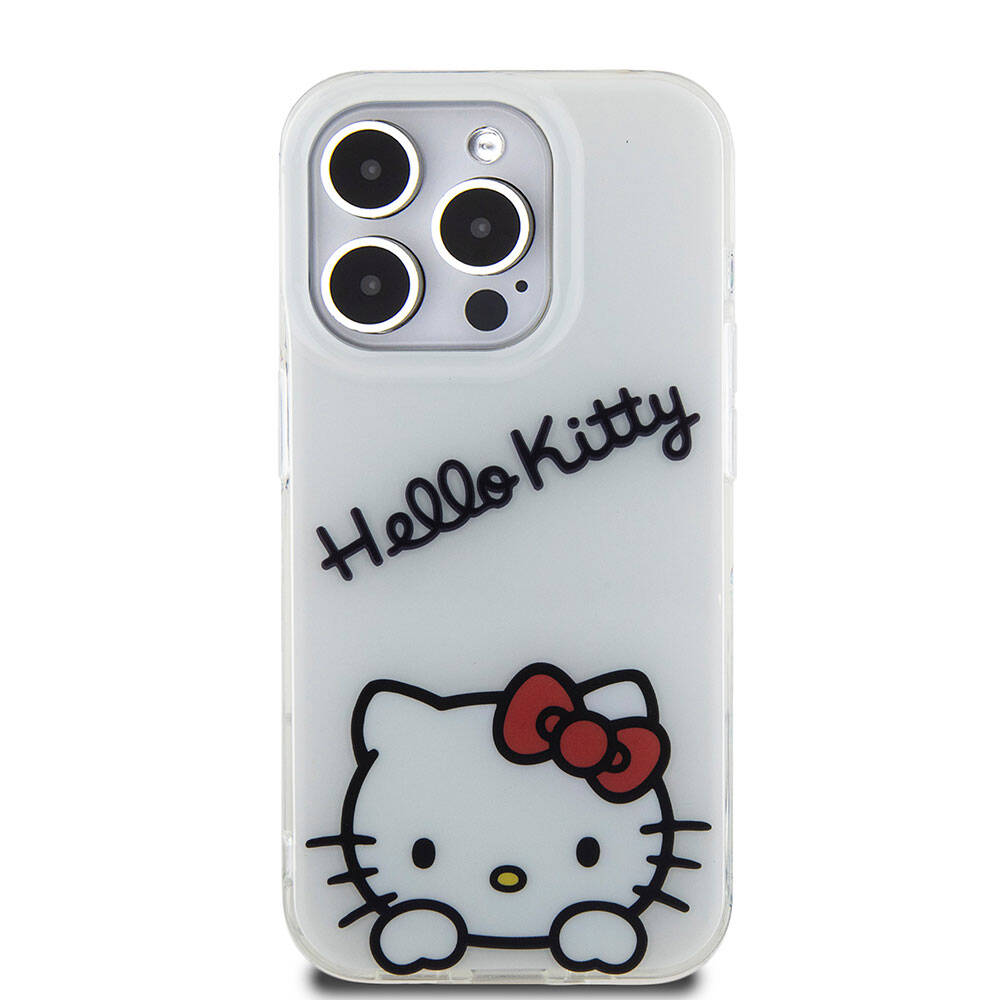iPhone 15 Pro Kılıf Hello Kitty Orjinal Lisanslı Askılı Yazı ve İkonik Logolu Daydreaming Kılıf Pembe