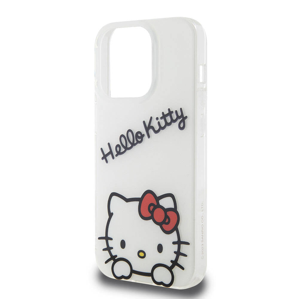 iPhone 15 Pro Kılıf Hello Kitty Orjinal Lisanslı Askılı Yazı ve İkonik Logolu Daydreaming Kılıf Beyaz