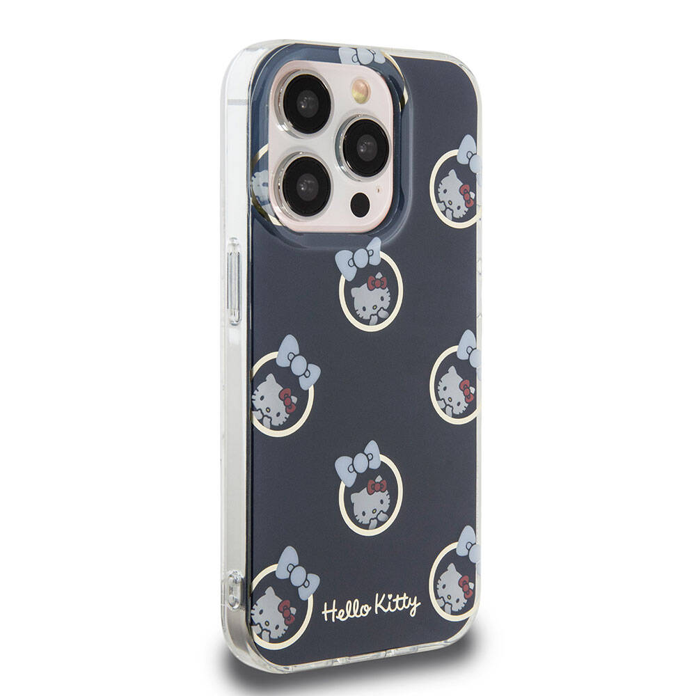 iPhone 15 Pro Kılıf Hello Kitty Orjinal Lisanslı Elektroplating Kaplama Kabarcık Baskılı Kılıf Beyaz