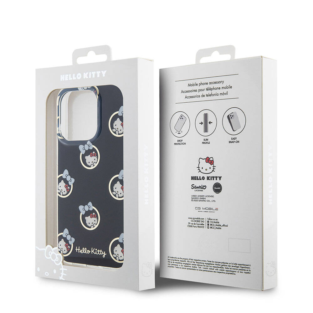 iPhone 15 Pro Kılıf Hello Kitty Orjinal Lisanslı Elektroplating Kaplama Kabarcık Baskılı Kılıf Siyah