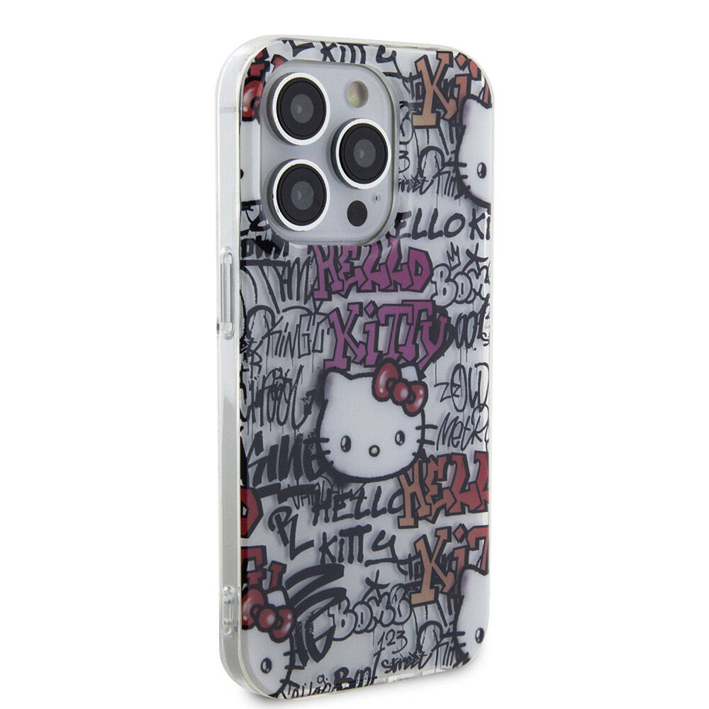 iPhone 15 Pro Kılıf Hello Kitty Orjinal Lisanslı İkonik Logolu Etiket Graffiti Kılıf Pembe