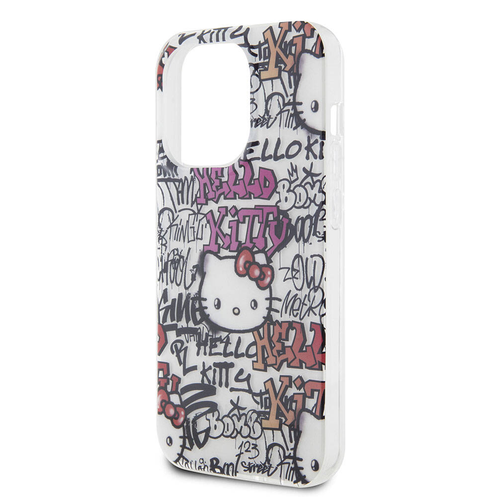 iPhone 15 Pro Kılıf Hello Kitty Orjinal Lisanslı İkonik Logolu Etiket Graffiti Kılıf Beyaz