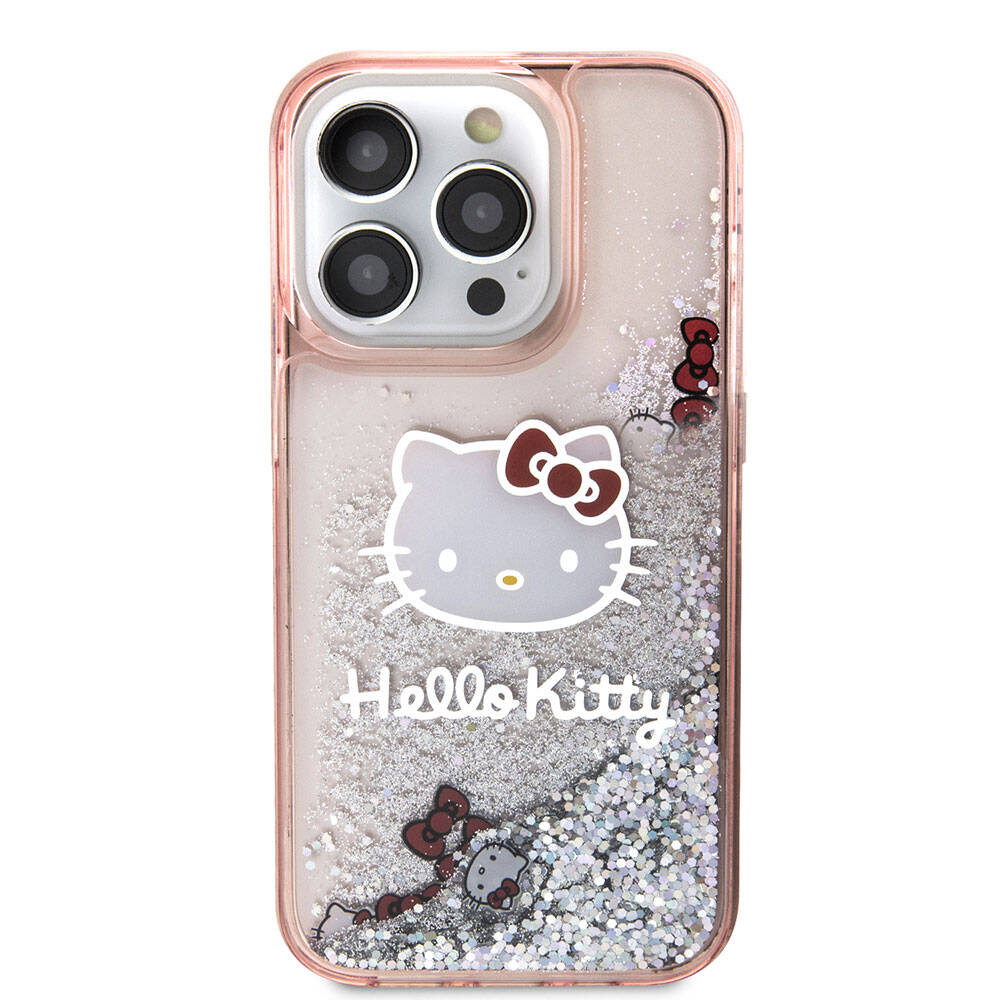 iPhone 15 Pro Kılıf Hello Kitty Orjinal Lisanslı İkonik Sıvılı Glitter Kılıf Renksiz