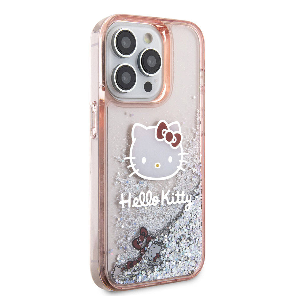 iPhone 15 Pro Kılıf Hello Kitty Orjinal Lisanslı İkonik Sıvılı Glitter Kılıf Pembe