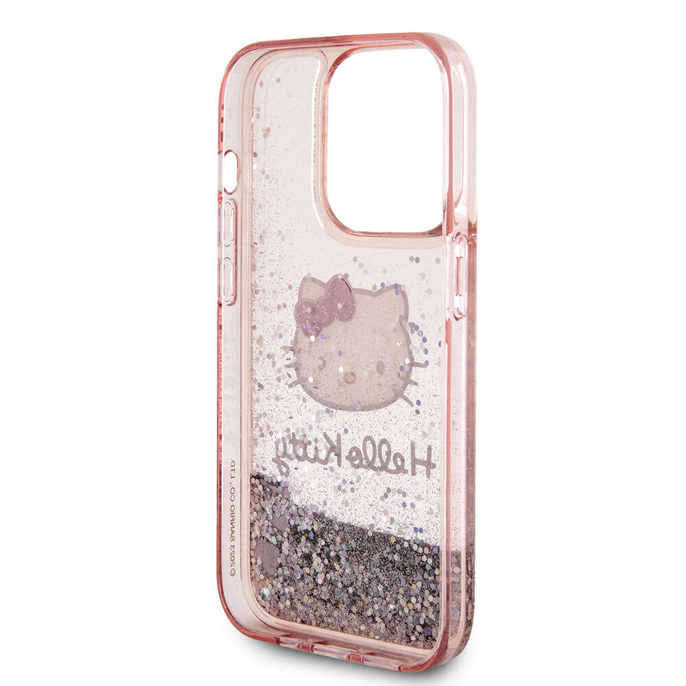 iPhone 15 Pro Kılıf Hello Kitty Orjinal Lisanslı İkonik Sıvılı Glitter Kılıf Pembe