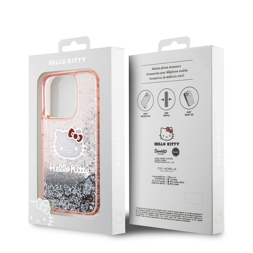 iPhone 15 Pro Kılıf Hello Kitty Orjinal Lisanslı İkonik Sıvılı Glitter Kılıf Renksiz