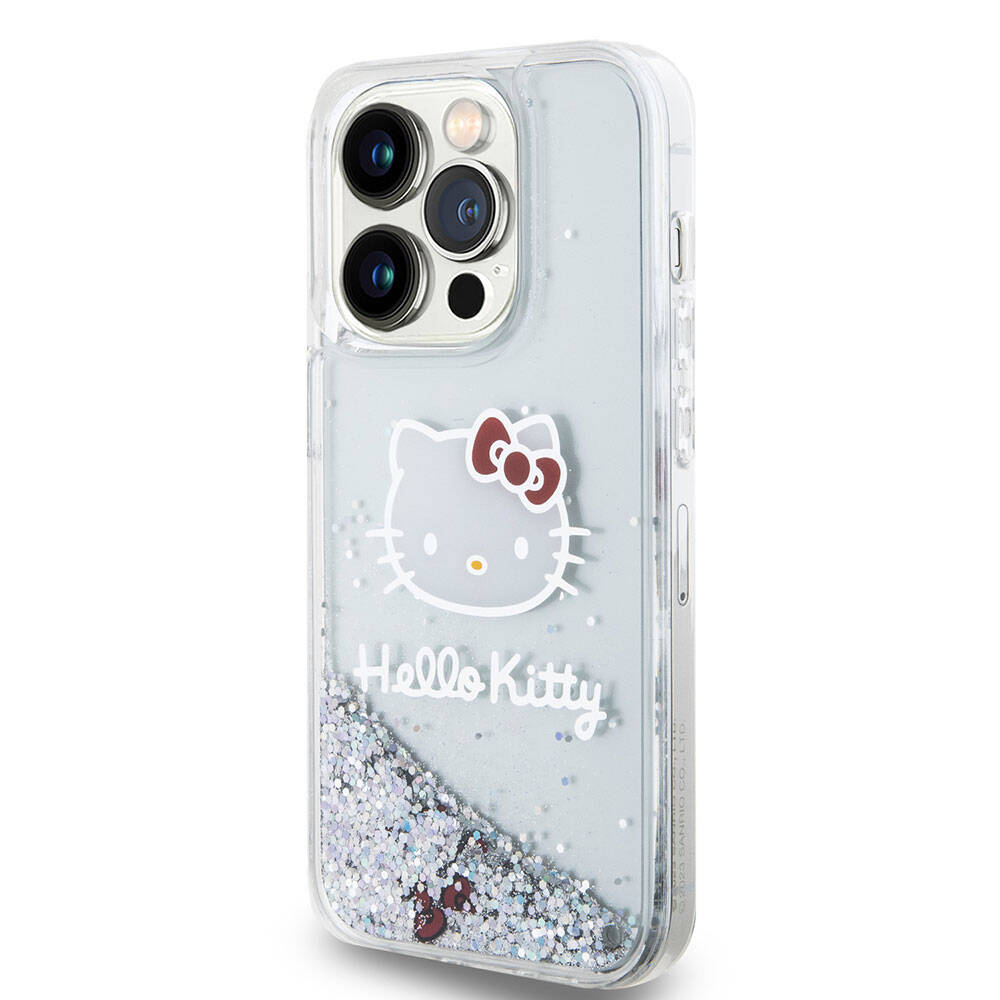 iPhone 15 Pro Kılıf Hello Kitty Orjinal Lisanslı İkonik Sıvılı Glitter Kılıf Renksiz