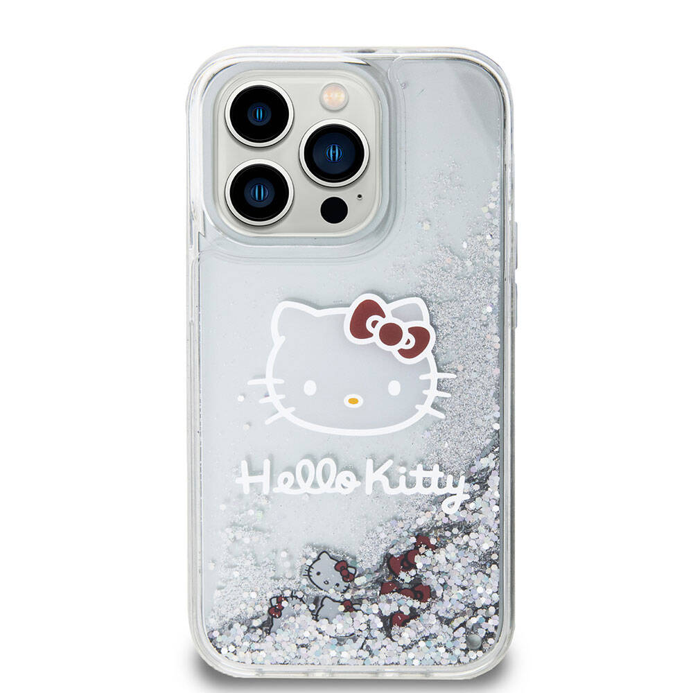 iPhone 15 Pro Kılıf Hello Kitty Orjinal Lisanslı İkonik Sıvılı Glitter Kılıf Renksiz