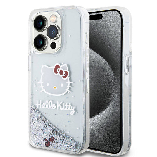 iPhone 15 Pro Kılıf Hello Kitty Orjinal Lisanslı İkonik Sıvılı Glitter Kılıf Renksiz