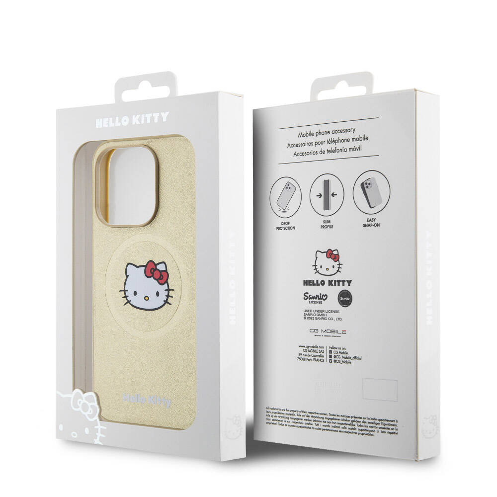 iPhone 15 Pro Kılıf Hello Kitty Orjinal Lisanslı Magsafe Şarj Özellikli Kitty Head Deri Kılıf Siyah