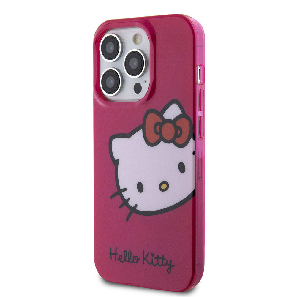 iPhone 15 Pro Kılıf Hello Kitty Orjinal Lisanslı Yazı ve İkonik Logolu Kitty Head Kılıf Beyaz