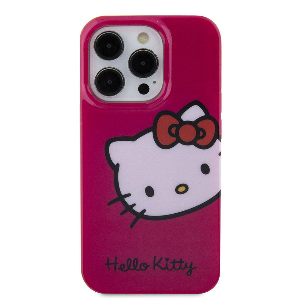 iPhone 15 Pro Kılıf Hello Kitty Orjinal Lisanslı Yazı ve İkonik Logolu Kitty Head Kılıf Beyaz