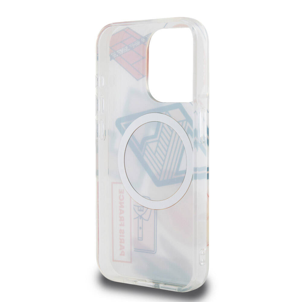 iPhone 15 Pro Kılıf Lacoste Orjinal Lisanslı Magsafe Şarj Özellikli Çift Katmanlı Yamalar Desenli Kılıf Mavi