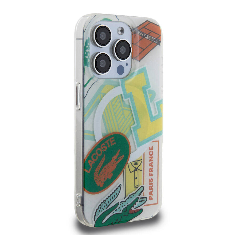 iPhone 15 Pro Kılıf Lacoste Orjinal Lisanslı Magsafe Şarj Özellikli Çift Katmanlı Yamalar Desenli Kılıf Sarı