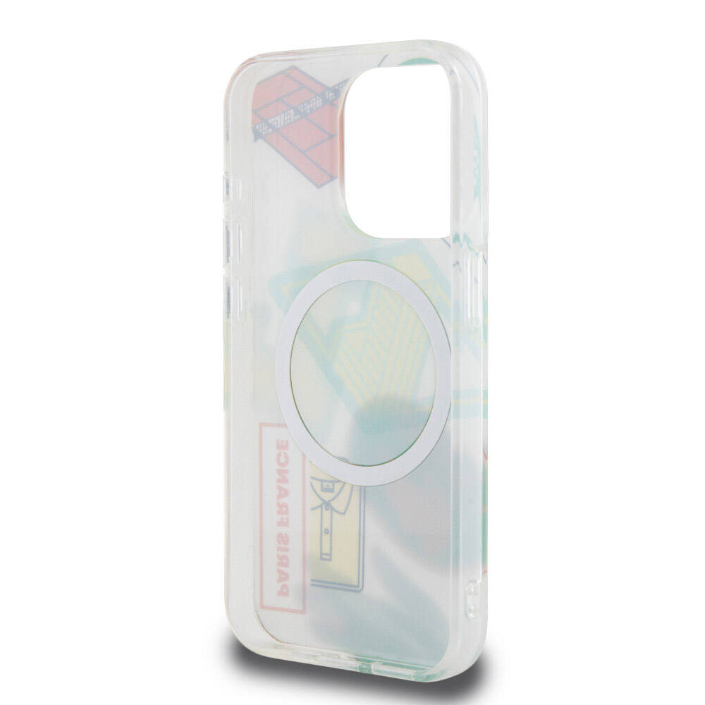 iPhone 15 Pro Kılıf Lacoste Orjinal Lisanslı Magsafe Şarj Özellikli Çift Katmanlı Yamalar Desenli Kılıf Mavi