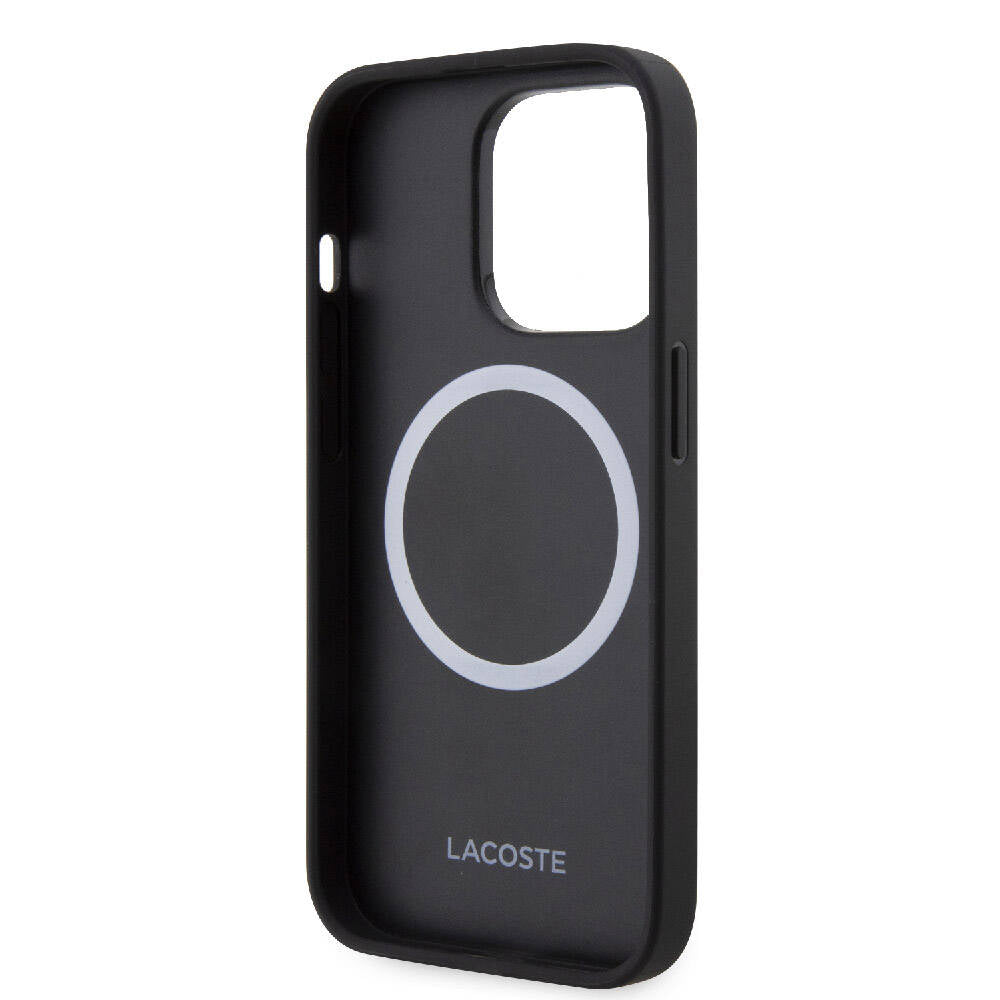 iPhone 15 Pro Kılıf Lacoste Orjinal Lisanslı Magsafe Şarj Özellikli PU Deri Görünümlü Karışık Monogram Desenli Kılıf Lacivert