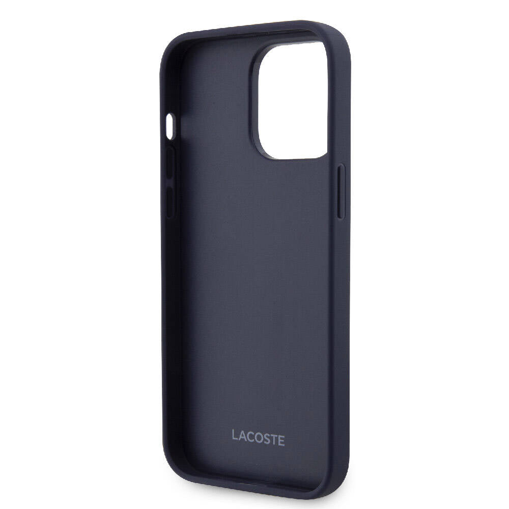 iPhone 15 Pro Kılıf Lacoste Orjinal Lisanslı Magsafe Şarj Özellikli PU Deri Görünümlü Kartlıklı Karışık Monogram Desenli Kılıf Lacivert