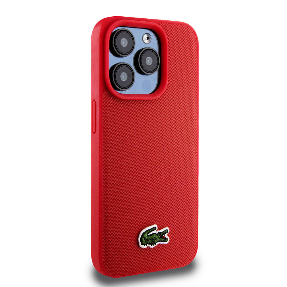 iPhone 15 Pro Kılıf Lacoste Orjinal Lisanslı PU Pike Desenli Arka Yüzey İkonik Timsah Dokuma Logolu Kılıf Siyah