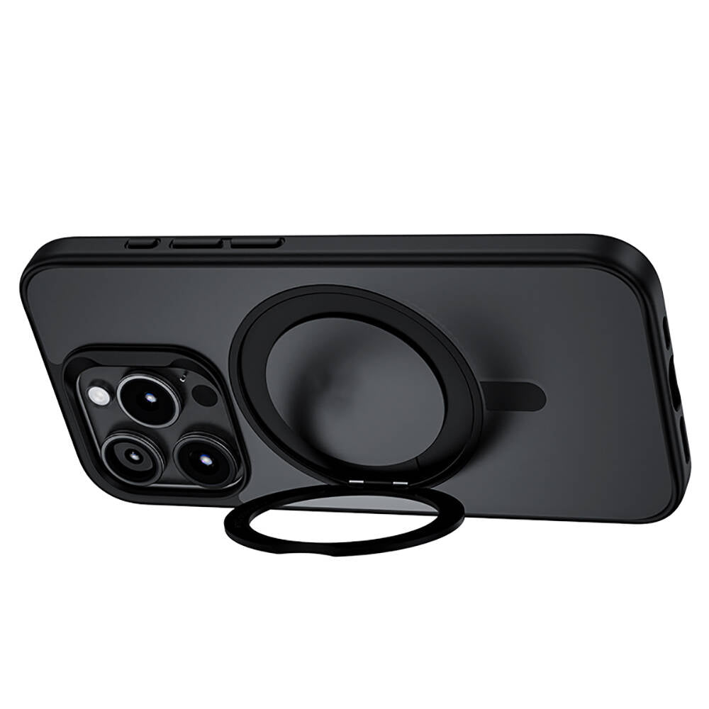 iPhone 15 Pro Kılıf Magsafe Şarj Özellikli 360° Dönebilen Benks Pop Stand Kılıf Gri