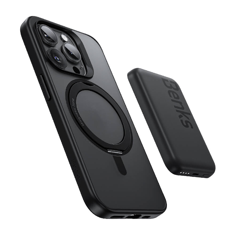 iPhone 15 Pro Kılıf Magsafe Şarj Özellikli 360° Dönebilen Benks Pop Stand Kılıf Gri