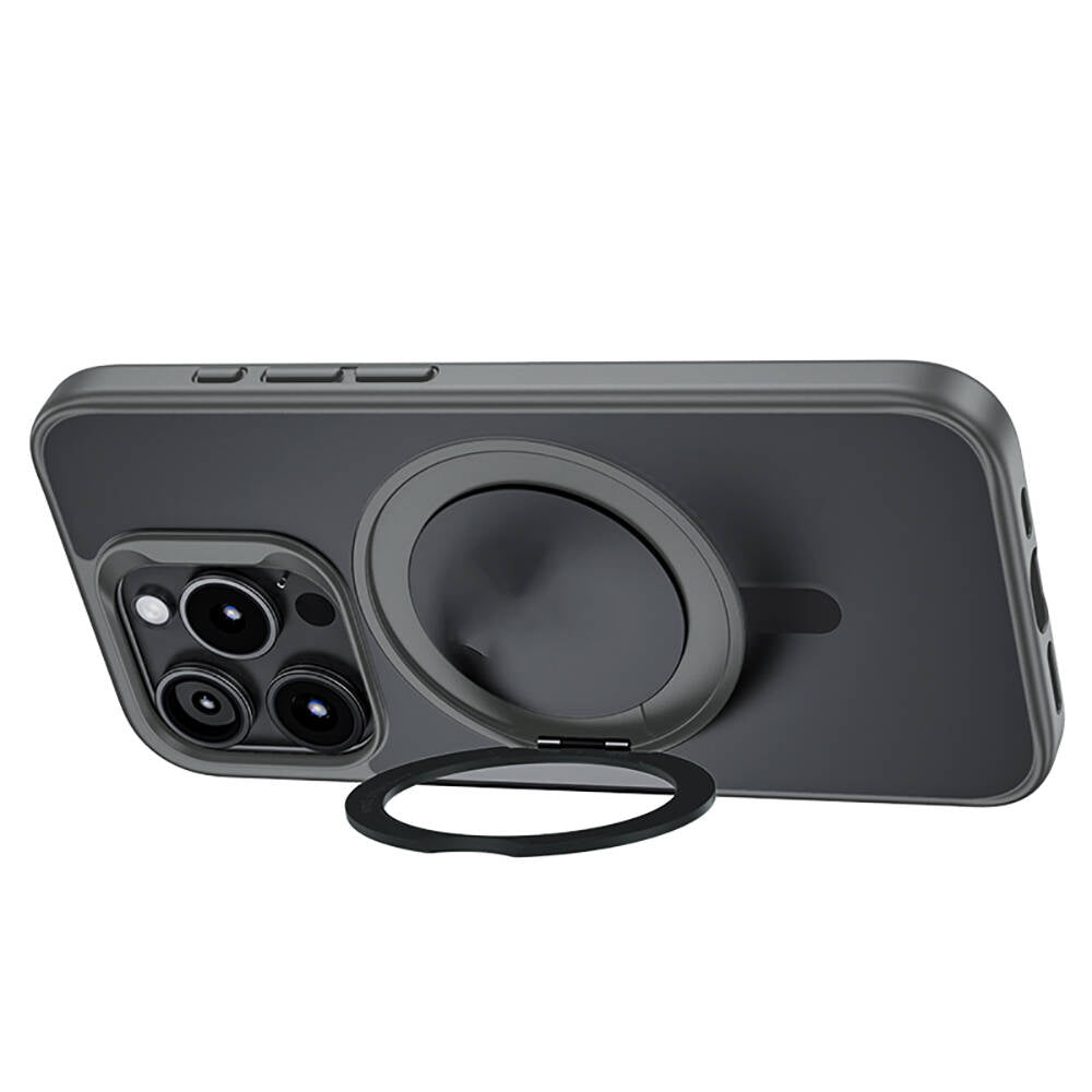 iPhone 15 Pro Kılıf Magsafe Şarj Özellikli 360° Dönebilen Benks Pop Stand Kılıf Gri