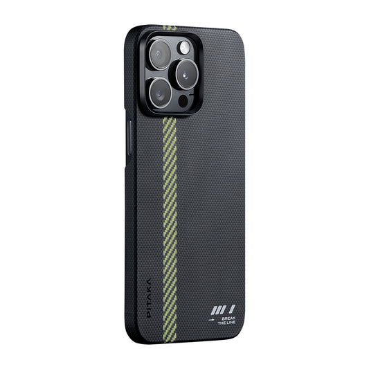 iPhone 15 Pro Kılıf Magsafe Şarj Özellikli Aramid Fiber Pitaka Tactile Woven Break The Line Kılıf Siyah