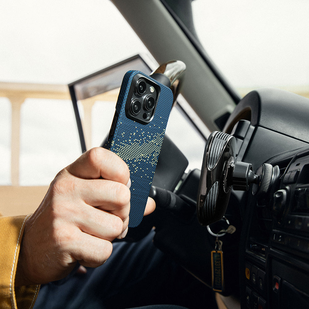 iPhone 15 Pro Kılıf Magsafe Şarj Özellikli Aramid Fiber Pitaka Tactile Woven Starpeak Serisi Milky Way Galaxy Kılıf Mavi