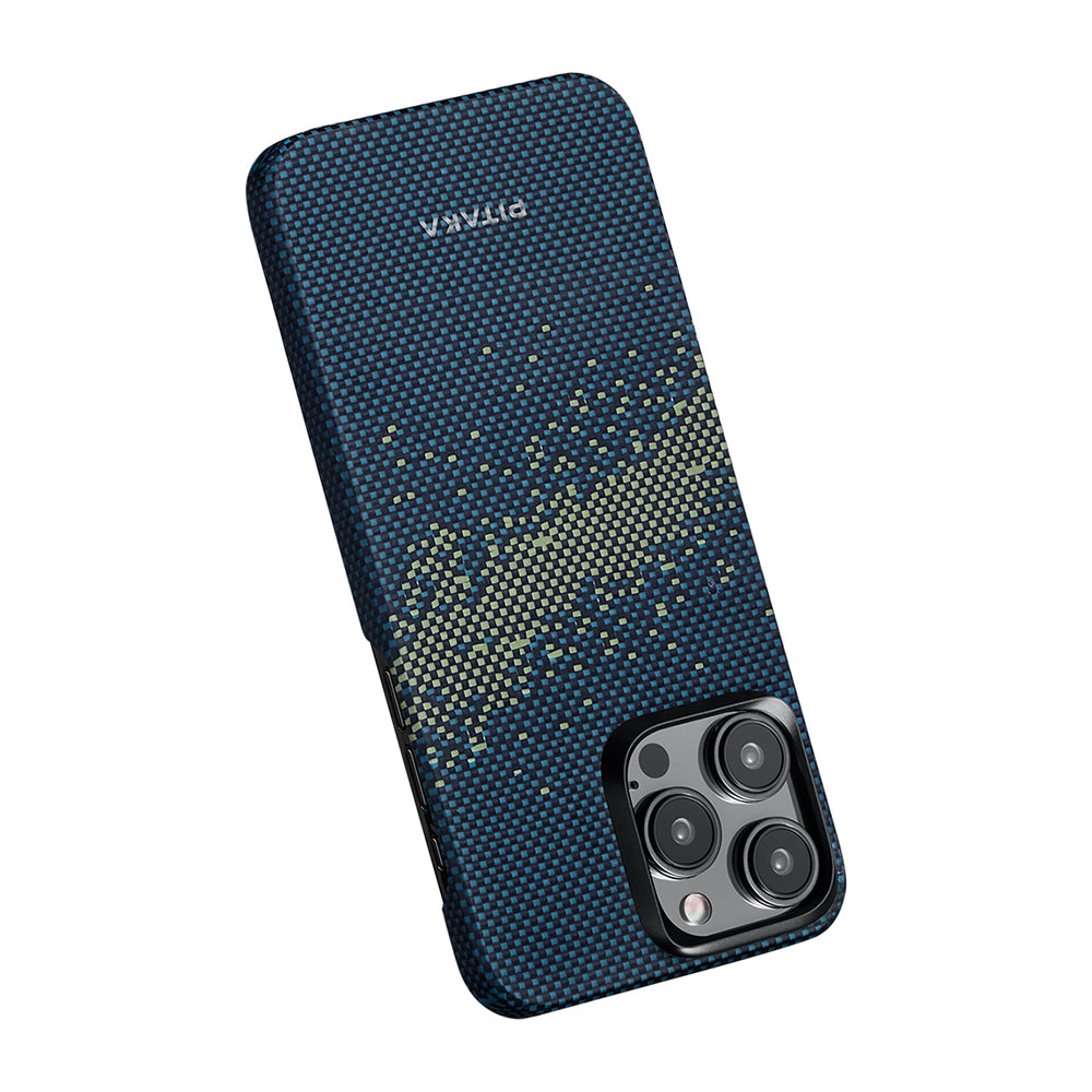 iPhone 15 Pro Kılıf Magsafe Şarj Özellikli Aramid Fiber Pitaka Tactile Woven Starpeak Serisi Milky Way Galaxy Kılıf Mavi