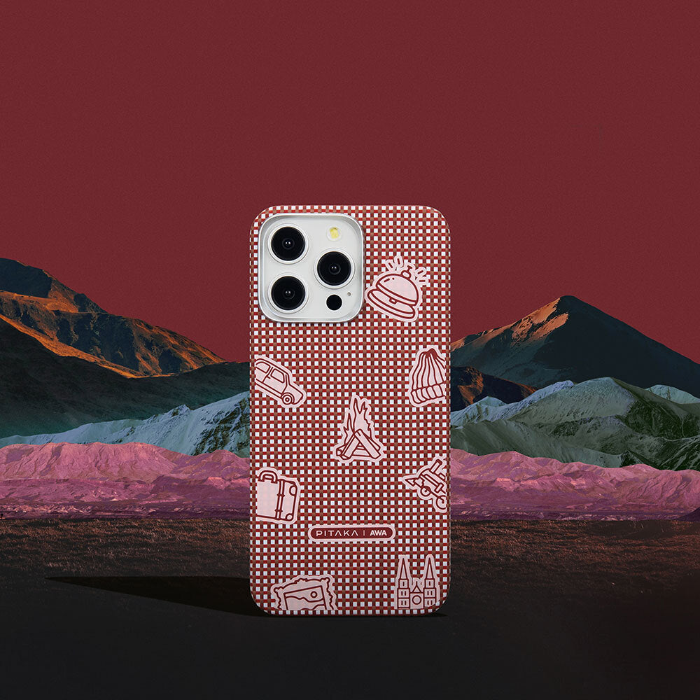 iPhone 15 Pro Kılıf Magsafe Şarj Özellikli Awa Tasarımlı 1500D Aramid Fiber Pitaka Ultra-Slim Classic Serisi Bonfire Kılıf Kırmızı