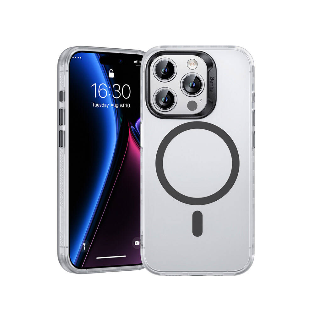 iPhone 15 Pro Kılıf Magsafe Şarj Özellikli Benks Lucid Armor Kılıf Gri