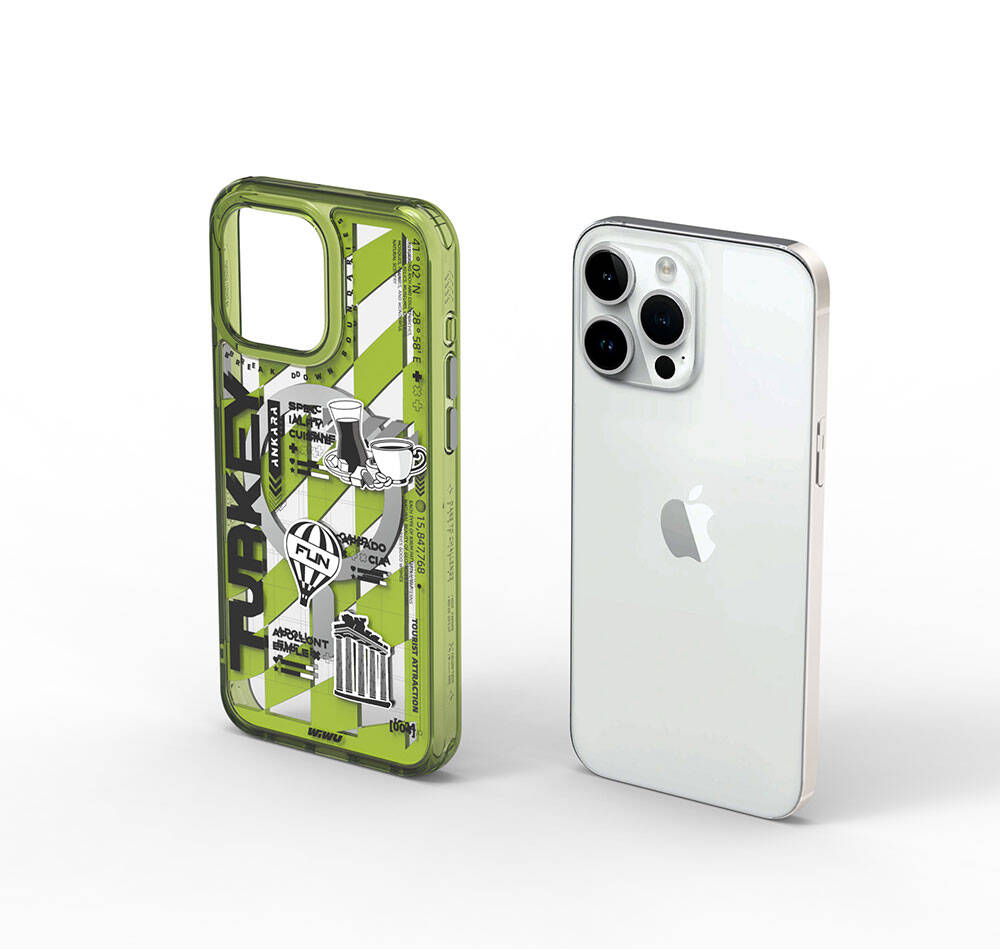 iPhone 15 Pro Kılıf Magsafe Şarj Özellikli Desenli Wiwu Turkey A Serisi Kılıf Yeşil
