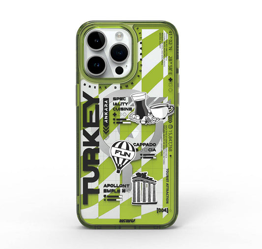 iPhone 15 Pro Kılıf Magsafe Şarj Özellikli Desenli Wiwu Turkey A Serisi Kılıf Yeşil