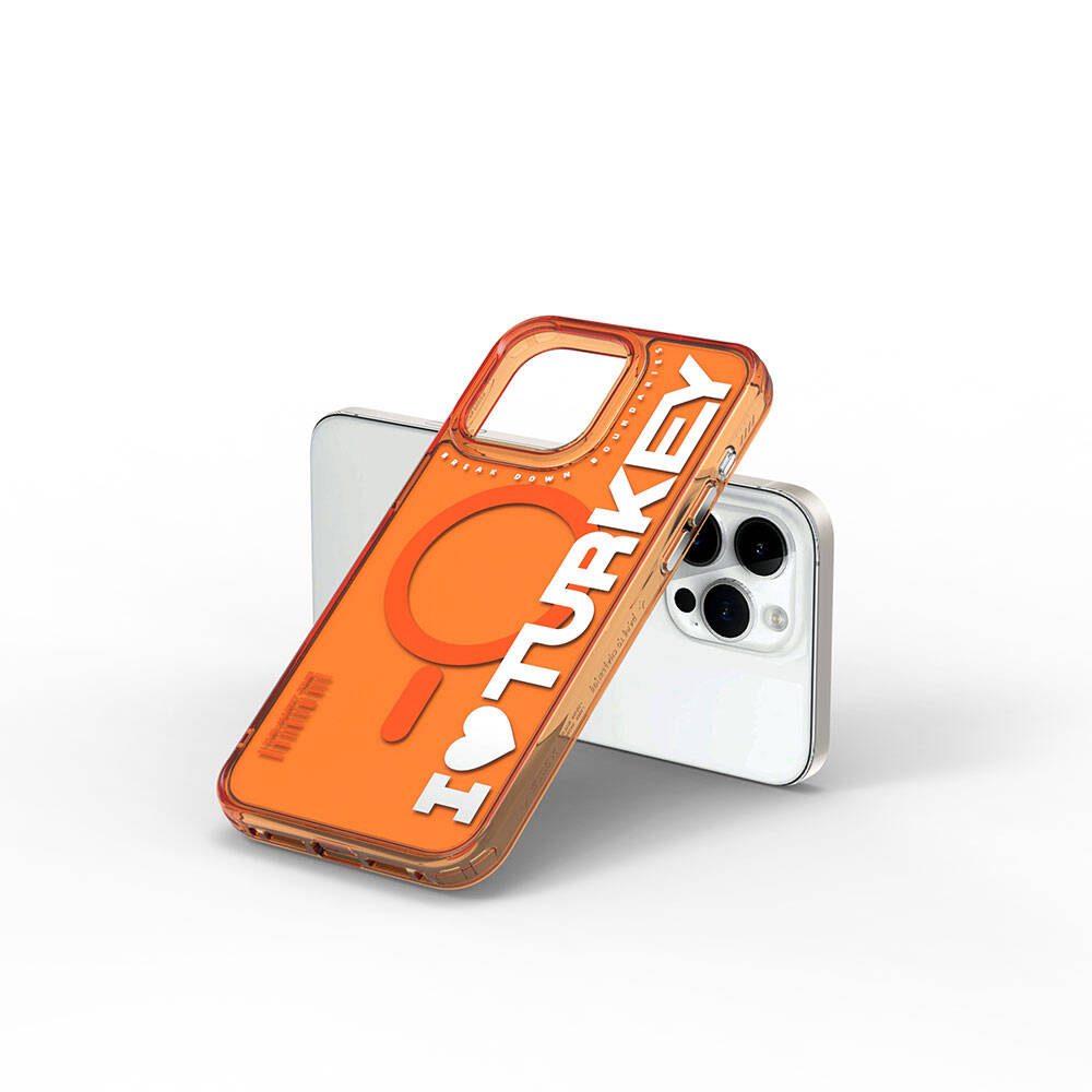 iPhone 15 Pro Kılıf Magsafe Şarj Özellikli I Love Turkey Yazı Desenli Wiwu Turkey E Serisi Kılıf Siyah