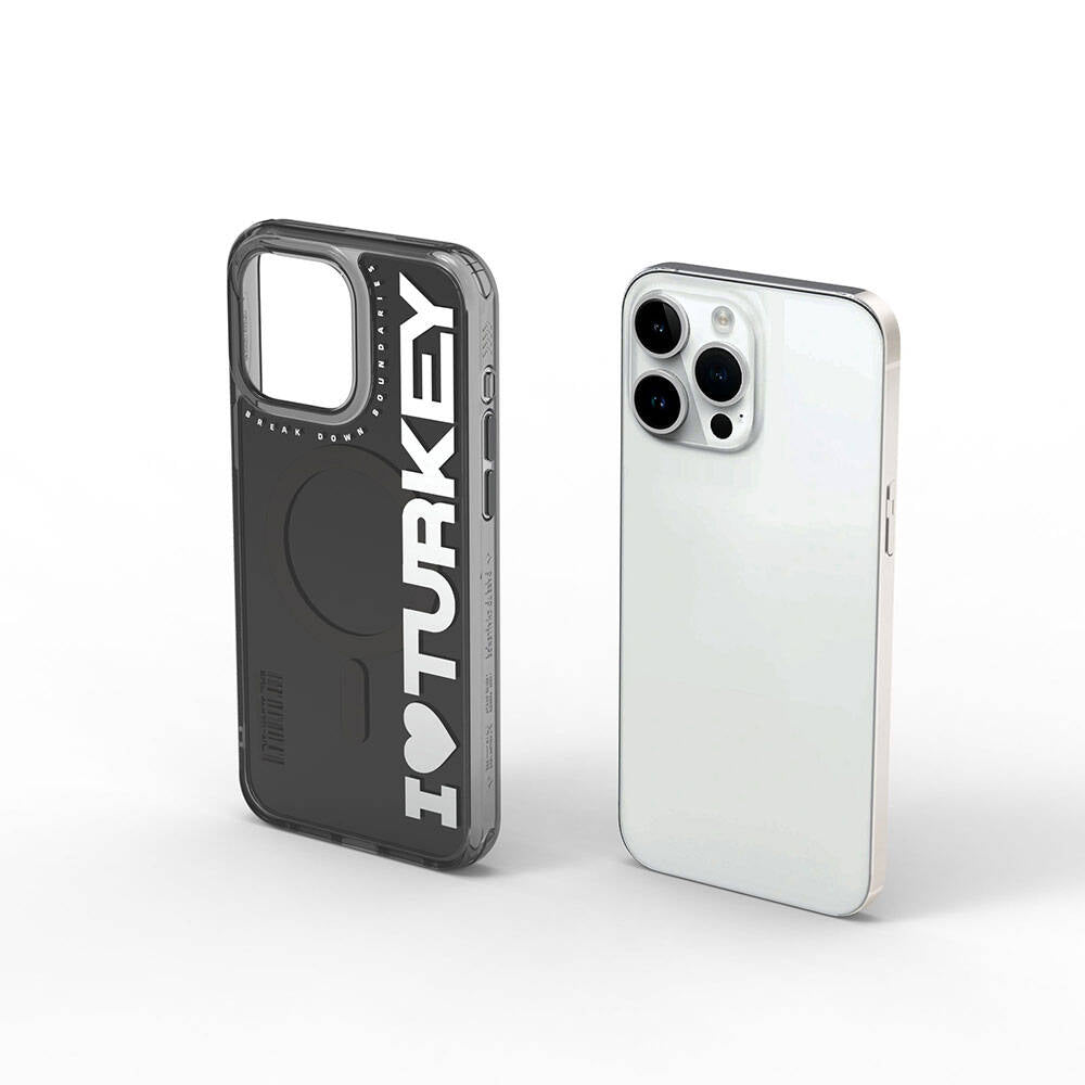 iPhone 15 Pro Kılıf Magsafe Şarj Özellikli I Love Turkey Yazı Desenli Wiwu Turkey E Serisi Kılıf Yeşil