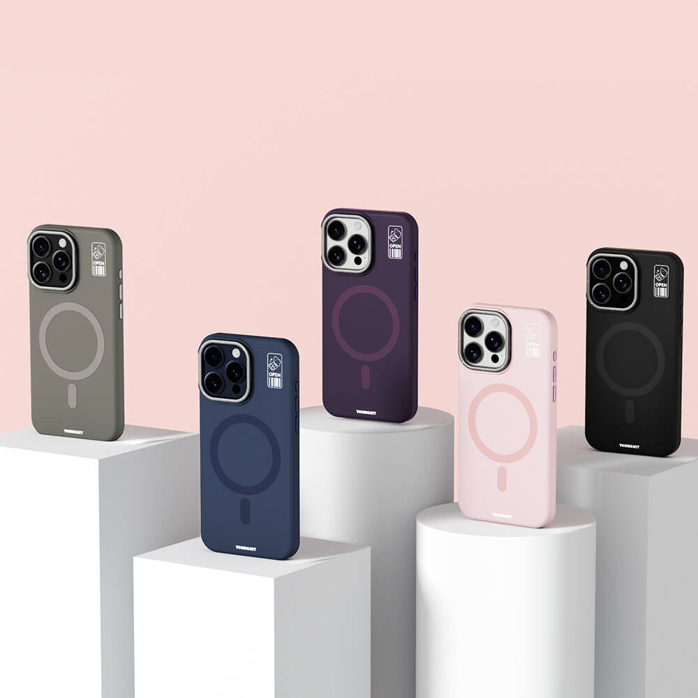 iPhone 15 Pro Kılıf Magsafe Şarj Özellikli Kamera Standlı Youngkit Bitty Cream Kılıf Siyah